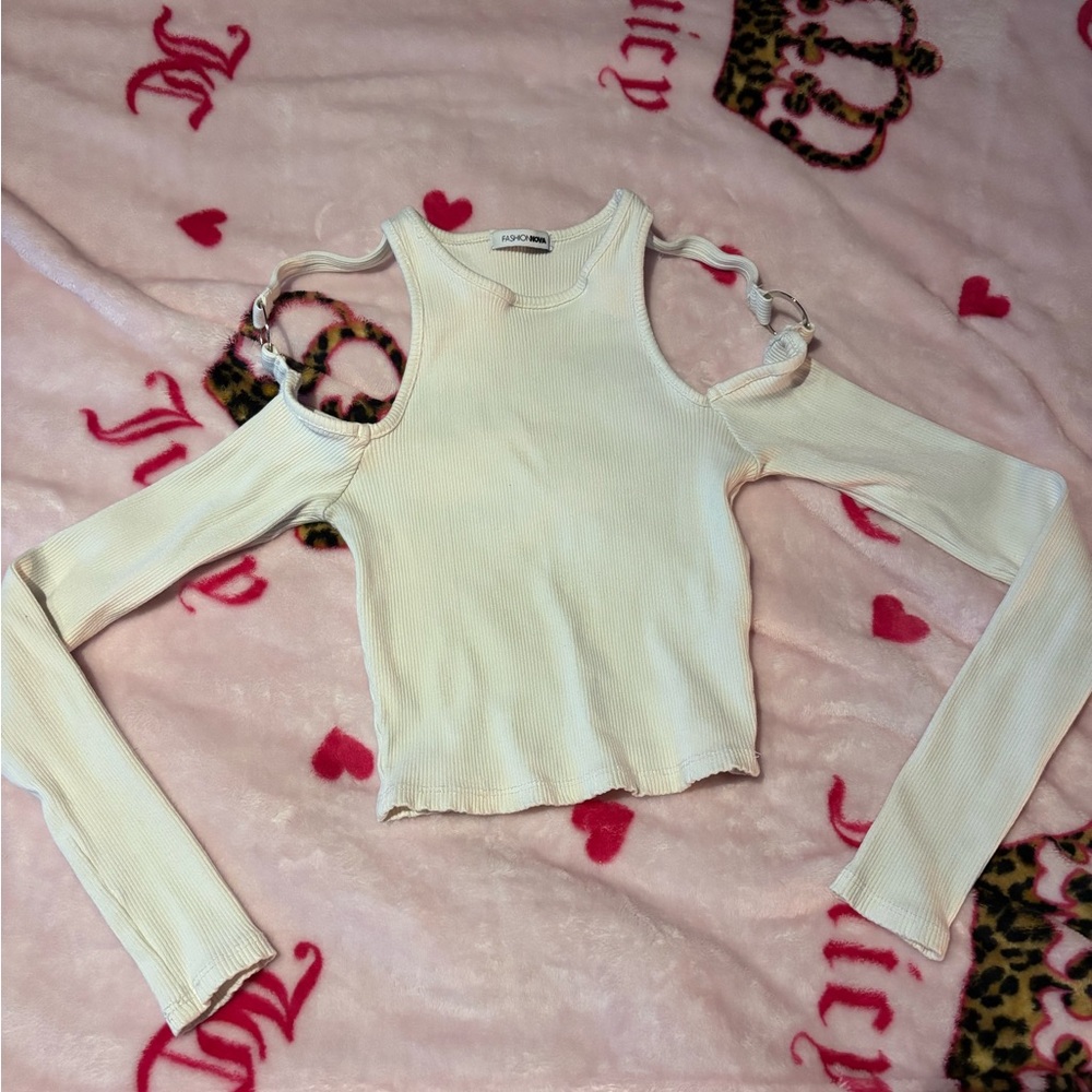 Fashion Nova Cream Cold Shoulder Tank Top